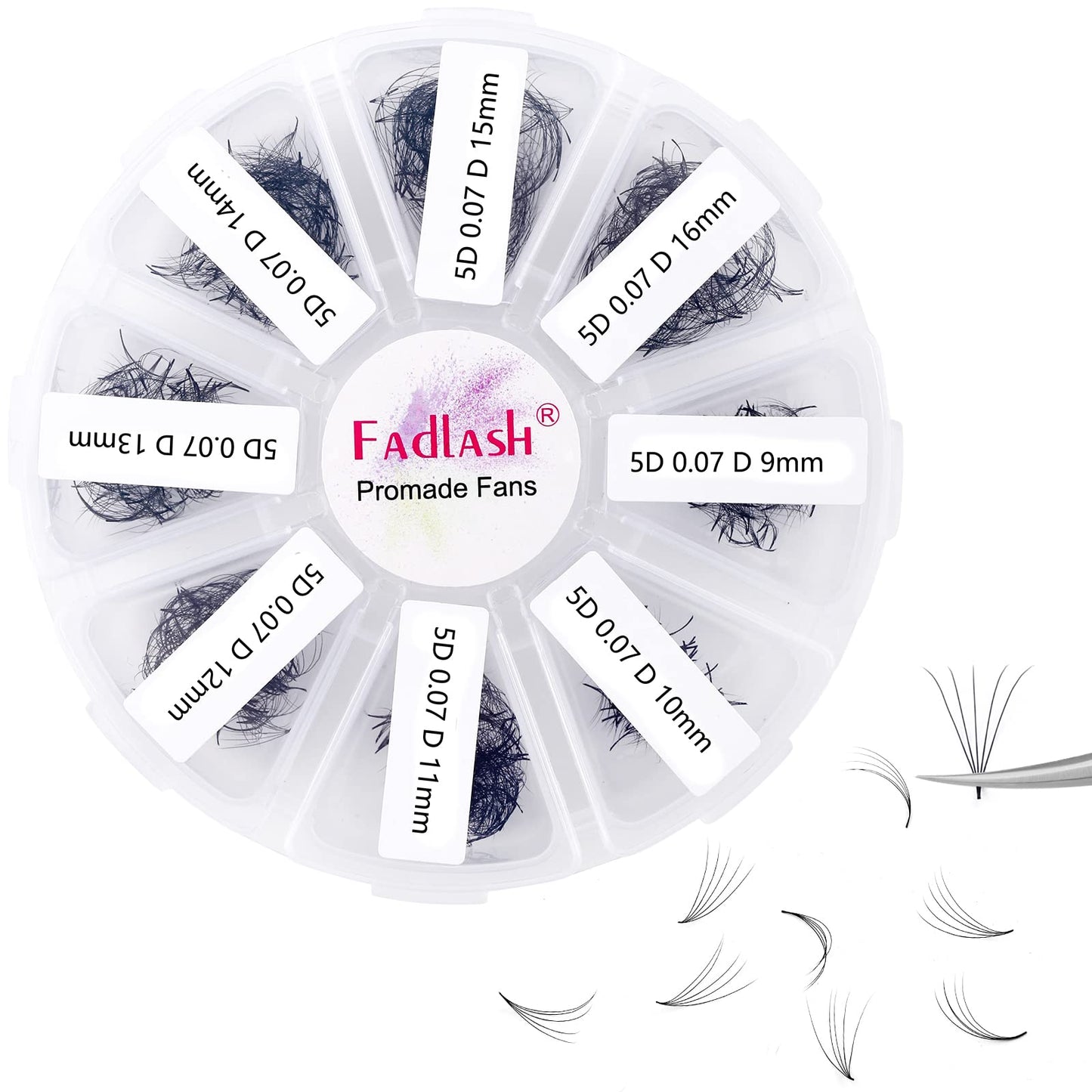 Färdiggjorda volym ögonfransförlängningar 5D 0,07 D Curl 1000st (9-16mm)