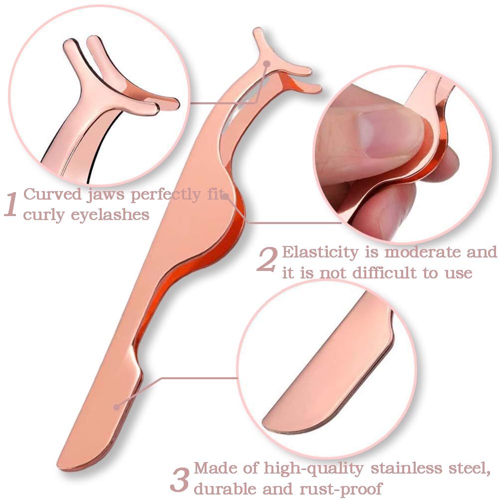 Ögonfransar Applikator Verktyg/Remover Pincett - Professionell Rostfritt Stål Falska Fransar Kosmetiska Verktyg Ögonfransar Klämma för Fransar Applicering och Borttagning (Roséguld)