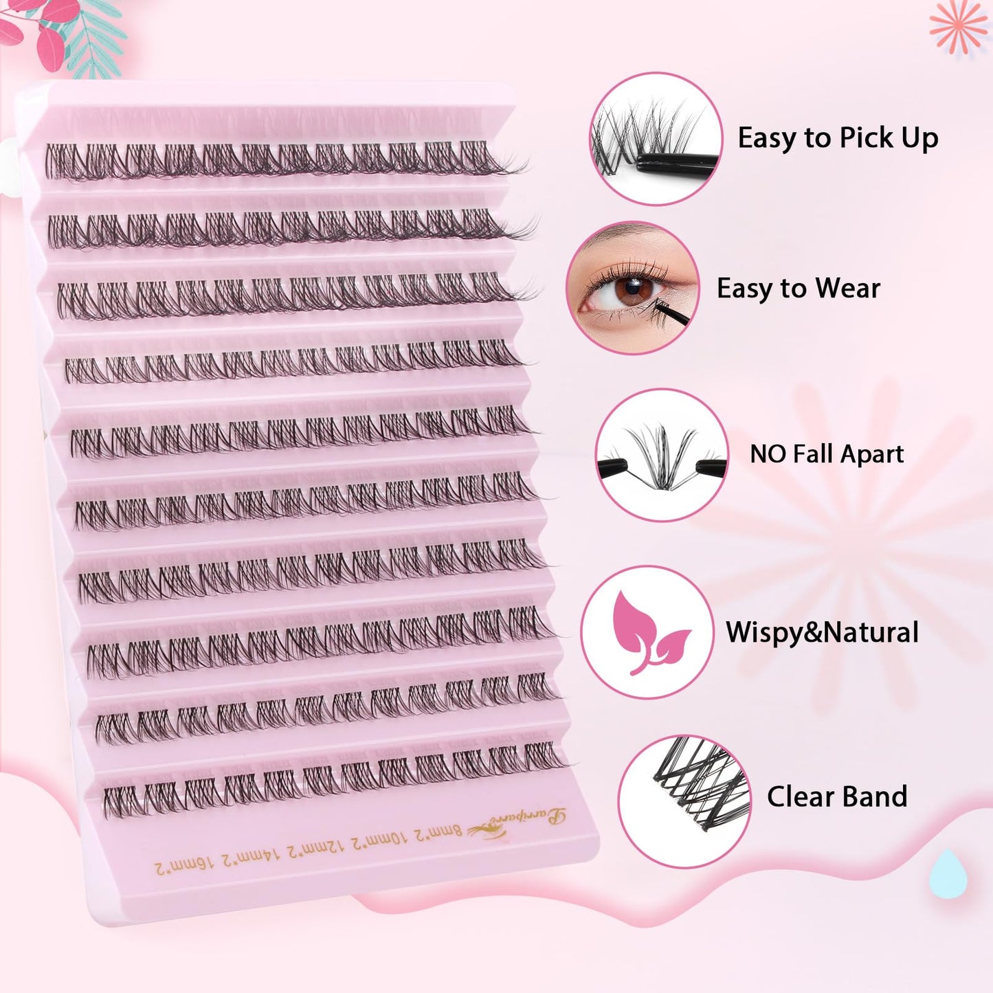 Individuella falska ögonfransar, naturlig transparent remsa, professionell ögonfransförlängning, 120 st kluster DIY lashes individuella ögonfransblandning, 8–16 mm