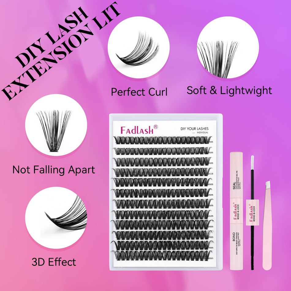 Fadlash Individuella ögonfransar Cluster Lashes Kit 0.07 D Curl 12-18mm 40D
